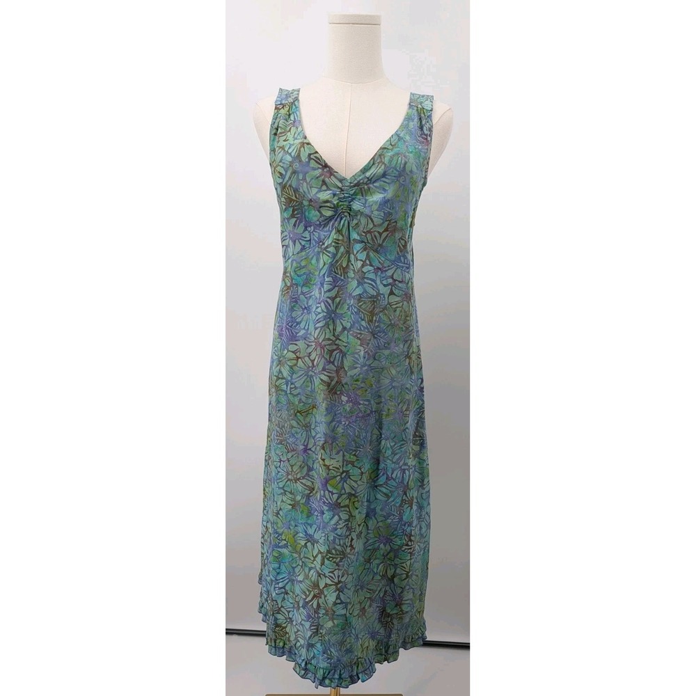 Vintage Nomadic Traders Tropical Boho Empire Midi Dress Size M Whimsy Earthy